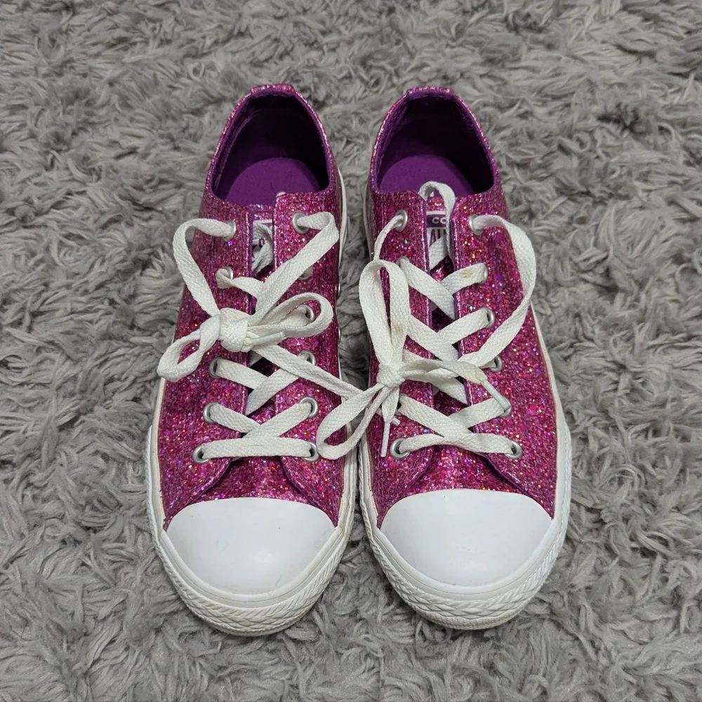 🌸Converse‎ All Star Pink Glitter Sparkles Lace Up Sneaker Size 4.5